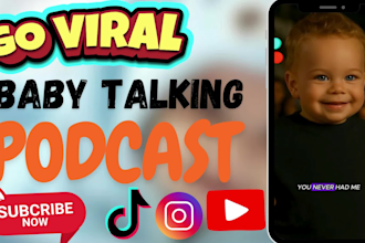 create viral ai baby talking podcast, ai baby podcast ur look like baby