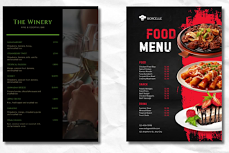 an amazing menu design, food menu, restaurant menu design