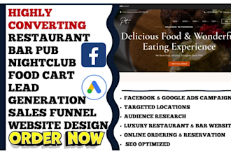 generate luxury restaurant, bar, pub, nightclub, food cart leads and website