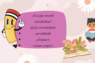 design english, math and science worksheet, activity book for kids