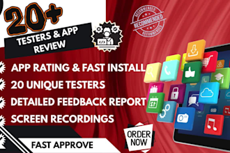 get 20 testers, 20 andriod app testers, ios app, game, dating app, app review