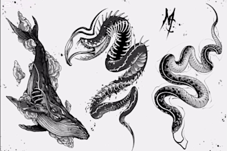 design custom blackwork tattoos with dark and nature themes