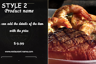 create an animated restaurant menu display video