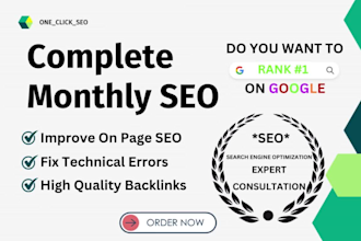 complete monthly on page, off page and technical SEO for top google rankings
