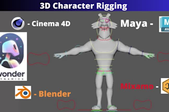 do 3d character rigging in maya, cinema 4d, blender, wonder dynamics, studio