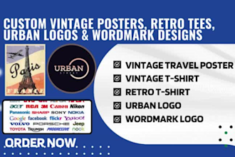 vintage travel poster, monogram, business, urban, wordmark logo