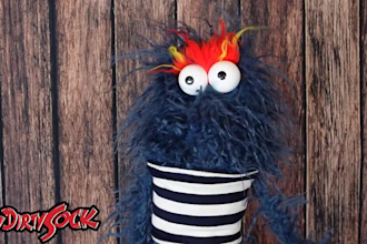 create a fun video with a blue hairy monster puppet