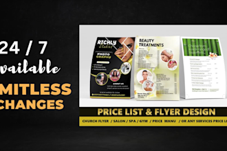 design flyer and price list for salon, spa, gym or hair extensions