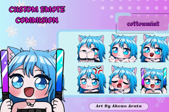 draw cute chibi emotes, sub badges, animated for twitch, discord vtuber stream