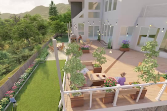 design landscape,3d modeling, backyard, patio, pool