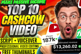 create youtube top 10 faceless cash cow video, cash cow faceless video editing