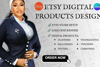 design etsy digital product logo and banner setup etsy store product listing seo