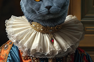create a custom royal, renaissance pet portrait from photo for dog, cat