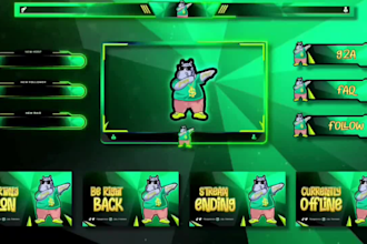 design custom animated twitch, stream overlay, screens, logo, panels, alerts