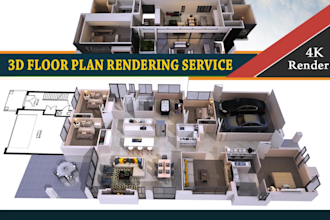 do quality interior 3d floor plan for architectural rendering project
