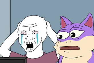 create 2d meme animation, meme illustration, ponke character, meme brand