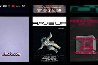 design techno raves posters, night club flyers and animated motion, any gender