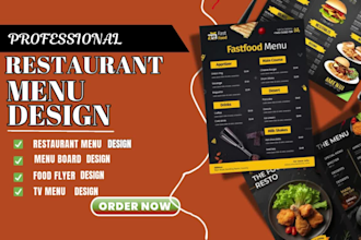design digital menu, menu board,food flyer, tv menu, modern restaurant menu