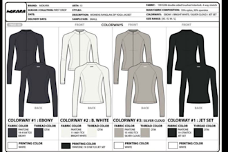 create activewear tech pack and sportswear fashion tech pack