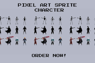 draw 2d sprite sheet character pixel art 2d sprite animation for game assets