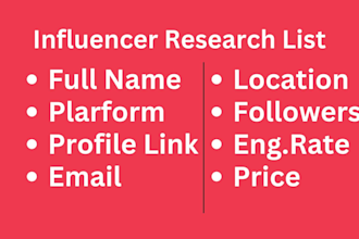 research your influencer list on tiktok, instagram, and youtube