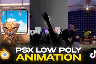 create viral 3d low poly animation, psx style