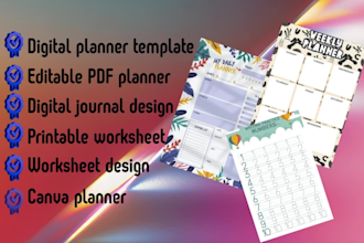 design digital journal printable planner worksheet book editor vintage cover