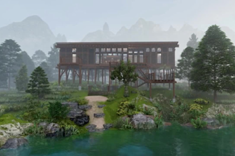 design tiny house, modern apartments and forest villa in 3d