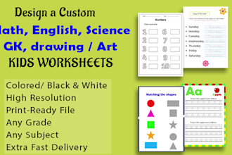 design custom kindergarten preschool kids and grade 1 to 10 worksheets