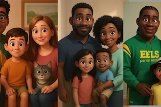 create a custom pixar style ai family portrait