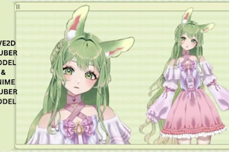 draw a detailed 2d vtuber, live2d vtuber model, vtuber outfit, emotes for stream