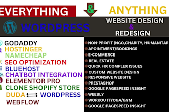 build duda, godaddy, hostinger, namecheap, bluehost, siteground website and SEO