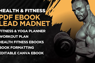 design health, fitness ebooks, pdfs lead magnet, canva workbooks, workout plan