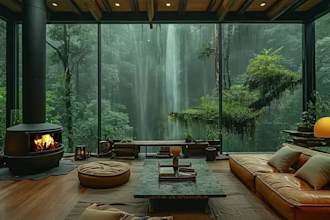 create rain and snow video with jazz and natural sound in a cozy room