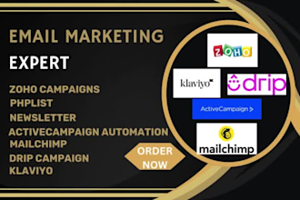 do email marketing,drip campaigns, zoho ,automation,icontact, mailchimp, klaviyo