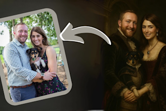 paint a custom royal style portrait of you and your pet