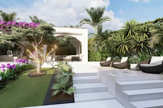 do backyard pool, fireplace, patio, terrace, garden design