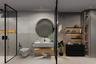do washroom design and bathroom interior 3d rendering