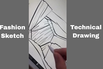 design fashion clothing tech pack draw flat sketch or technical drawing