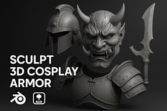 sculpt 3d cosplay armor japanese oni mask 3d helmet weapon props for 3d printing