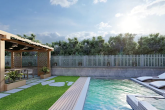 do backyard landscape design, pool, fireplace and garden design