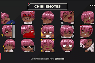 make chibi emotes, emoji, badges illustration for your stream twitch or youtube