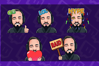 design kick emotes, twitch, animated emotes, badges,  stickers, youtube, tiktok