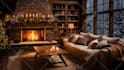 create luxury apartment in a rainy night city with rain sound