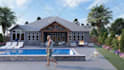 design your pool, backyard, garden, landscape 3d rendering with existing yard