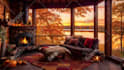 create luxury apartment in a rainy night city with rain sound