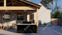 create backyard landscape design, pool garden and patio