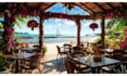 do relaxing beach cafe video, loop animation and ocean waves