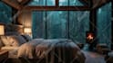 create relaxing rain video with natural sound, cozy room