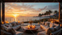 do relaxing beach cafe video, loop animation and ocean waves